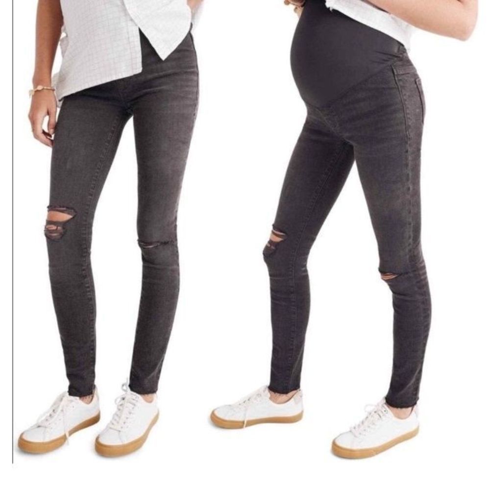 Madewell Maternity Over-the-Belly Skinny Jeans in Black Sea Size 27 Distressed